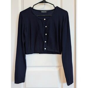 Urban Coco Cropped Navy Button Cardigan